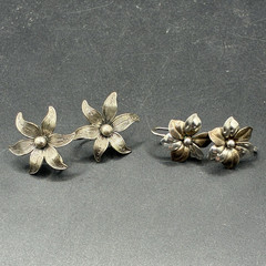 Vintage Sterling Silver 925 Flower Stud Earrings Screw Back Closure No Stone