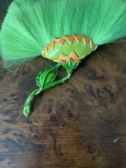 Vintage Hattie Carnegie Flower Brooch Lime Green Dynel Fiber Large Unique 60s
