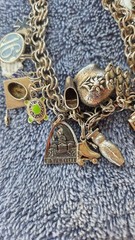 VINTAGE LOADED CHARM BRACELET, MANY SILVER CHARMS, FREE SHIPPING