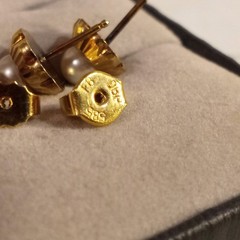 Pair of Vintage 14 Karat Gold Pearl Studded Post Earrings Germany (extra back)
