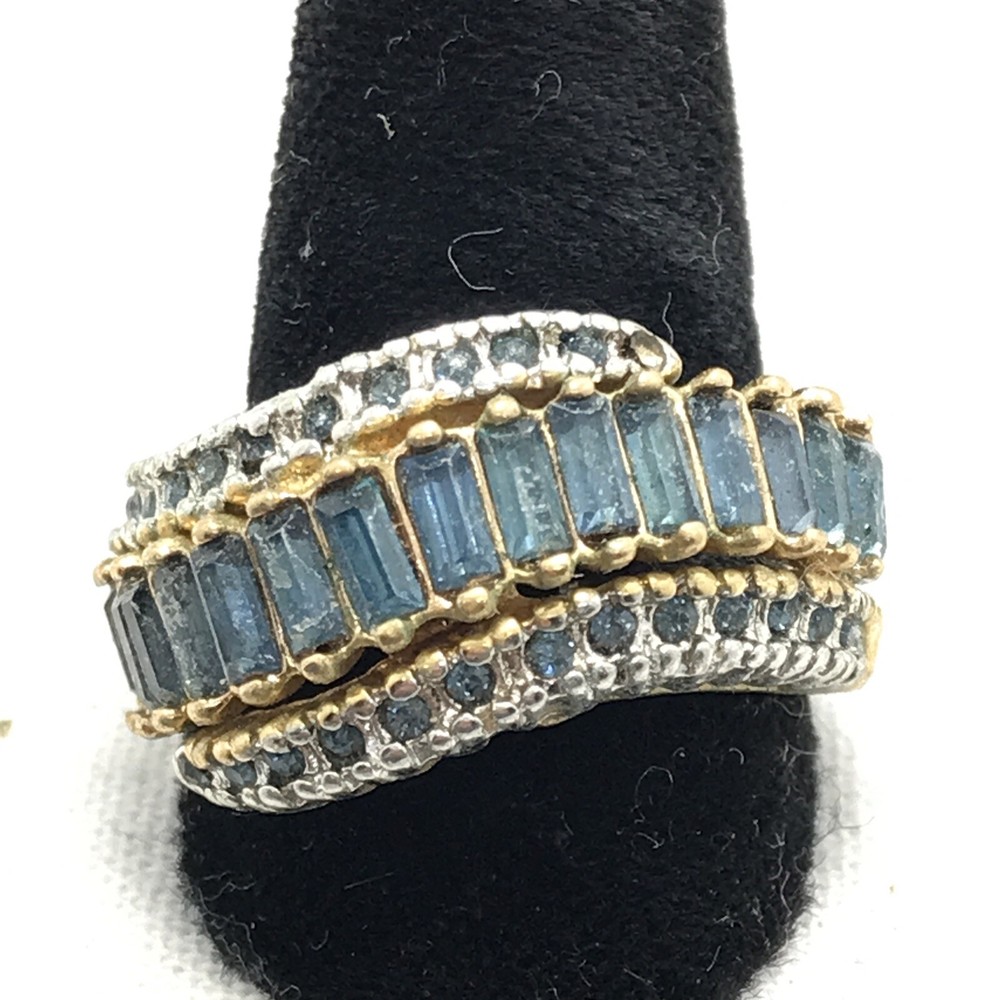Vintage 18K HGE Gold Plated Blue Baguette & Blue Crystals Ring varied sizes