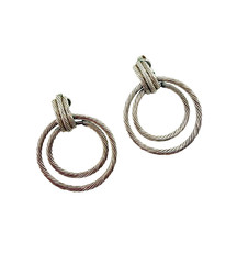 Vintage Trifari Silver Tone Twisted Double Loop Clip On Earrings 1.5” Signed