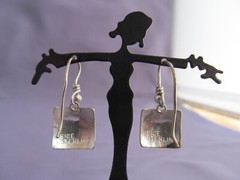 VINTAGE OLD PAWN STERLING HOPI HOWARD SICE ETCHED SQUARE DANGLE PIERCED EARRINGS