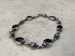 🫧✨Authentic VINTAGE 925 STERLING SILVER MARCASITE Black ONYX Station Bracelet🫧