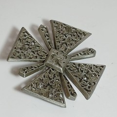 Vintage Silver Tone Maltese Cross Pin Brooch Motifs Ornate Openwork Filigree