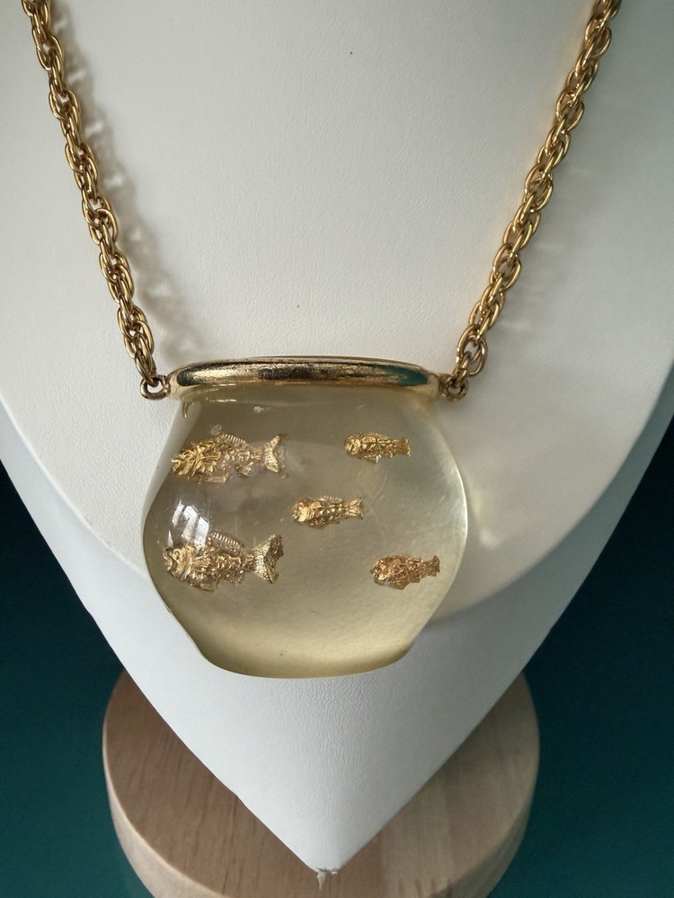 Castlecliff Lucite Fish Bowl Necklace Harrice Simmons Gold Jelly Belly