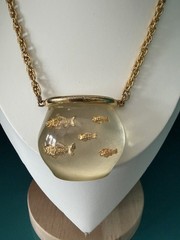 Castlecliff Lucite Fish Bowl Necklace Harrice Simmons Gold Jelly Belly