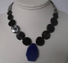 Vintage Art-Deco Glass Choker/ Glass Lapis Lazuli & Faceted Glass Silver Beads