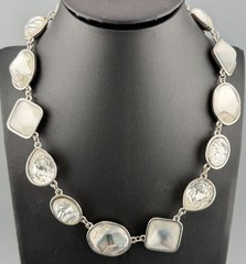 Vintage YSL Yves Saint Laurent Necklace Statement Silver Tone Mixed Stones READ
