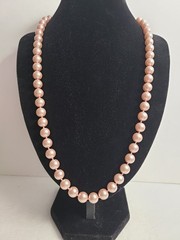 Stunning Vintage Estate Knotted Light Pink Glass Pearl Necklace Gold Clasp Class