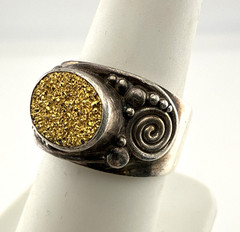 Sajen Sterling Silver Ring Adjustable Drusy Druzy Quartz Gold 925 7.75 – 9.75