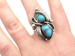 Vintage Navajo Robert Kelly Turquoise Sterling sz 7.5 Ring Native American 8.8g