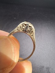 Antique Art Deco 18k White Gold Diamond Sapphire Ring Size 6