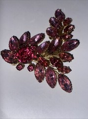 Vintage Large Two Tone Pink Marquise and Round Rhinestone Gold Tone Brooch Pin