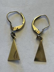 VTG Rolled Gold Dangle Triangle Leverback Earrings-Dainty Floral Accent-Pierced