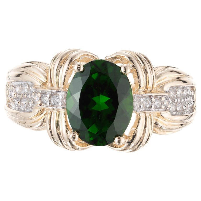 Vintage 2.30ct Top Gem Fine Green Tourmaline 14k Full Cut Diamond Ring Size 7