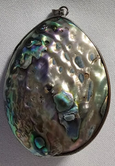 Large 925 Sterling Silver Abalone Paua Shell Pendant Teardrop Iridescent Vintage
