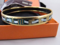 Vintage Hermes Paris Gold Enamel Bangle Bracelet with Box – Size 66 (KB-14)
