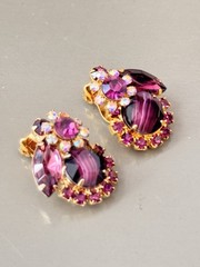 Vintage Verified JULIANA Purple Stripe Parure Set, Bracelet, Brooch & Earrings