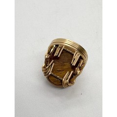 Vintage Gold-Filled Wire Wrapped Agate Ring Size 3.25 Handmade Artisan Setting