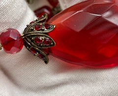 Vintage Red Teardrop Pendant 30in Bead Station Chain 30in Necklace 34g Ladies