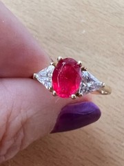 VINTAGE SOLID 10K GOLD RUBY RED WHITE CZ CUBIC ZIRCONIA RING ENGAGEMENT WEDDING