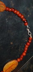 HAND CARVED COW HORN Vintage 25″ Necklace REVERSIBLE Golden Brown Oval Beads