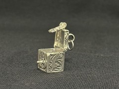 Vintage STER Sterling Silver Opening Box Charm Art Nouveau Floral Pendant 3D