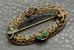 Vintage 1928 Brand Gold Tone Filigree Oval Brooch Etruscan – Victorian Style