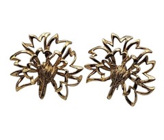 Napier Sterling Clip On Earrings 1940s Gold Wash 925 Silver Large Leaves 925