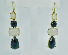 Carol Lee Lux Black & Beige Stone Dangle Earrings