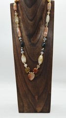Multicolored Agate gemstone Necklace Vintage Chunky Heart Pendant 26 in