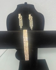 Vintage Rhinestone Cascade Pierced Earrings & 3-Row Stretch Bracelet Set