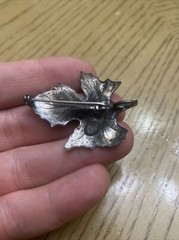 JEWEL ART 925 Sterling Silver – Vintage Dark Tone Floral Leaf Brooch Pin Pendant