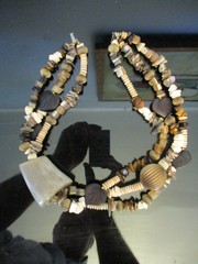 Vintage Chunky Statement Runway Horn Bone Tiger Eye Shell Ethnic Tribal Necklace