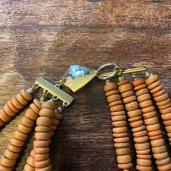 Vintage Tibetan tribal-style necklace. Fruitwood Golden Horn Bone. 21″