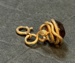 Antique 18k Gold Snake Serpent Charm Pendant Fob Diamond w/ Citrine