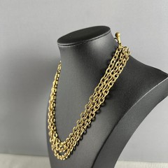 Vintage Gold Tone Multi Strand Chain Necklace Textured Links Toggle Clasp 16″