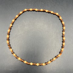 Dainty 90s Beaded Stretch Choker Collar Necklace Natural Tone Brown Orange Boho
