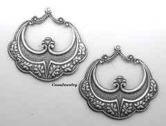 #0167 LARGE ANTIQUED STERLING SILVER PLATED OPEN DROP W/TOP HANG RING – 2 Pc Lot