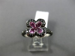 ESTATE LARGE 2.46CT BLACK DIAMOND & SAPPHIRE 14KT WHITE & BLACK GOLD FLOWER RING