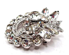 Vintage Signed Eisenberg Ice Rhodium-Plated Sparkling Rhinestone Floral Brooch