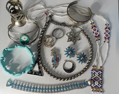 Vtg SOUTHWESTERN Silver Plated Alpaca Mixed Metals Jewlery Lot Collection 15 Pcs