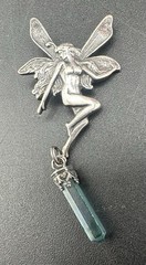 Vintage Sterling Silver Fairy Pixie Pendant Mythical Winged Woman Crystal