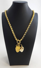Vintage Joan Rivers Gold Tone Belcher Chain Heart Charm Necklace 32 in