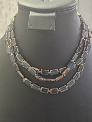 Vintage Multi Strand Czech Glass Tile Bead Necklace Earring Set Rectangle Teal