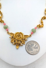 Vintage Floral Necklace Rose Centerpiece Agate Rose Quartz 16 Inch