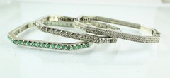 Natural Rosecut Diamond Emerald 925 Sterling Silver Bangle Jewelry