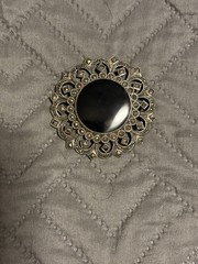Vintage 2″ Marcasite Black Onyx Silver Brooch 925