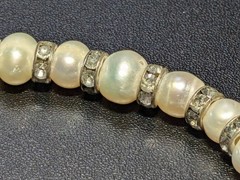 Genuine Freshwater Pearl Necklace Rhinestone Rondelle Spacers Choker 17″